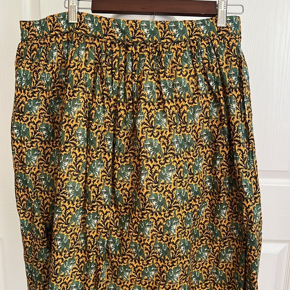 J. Crew Elephant Print Green Yellow and Black Cotton Skirt Womens Sz 16 - Picture 2 of 15